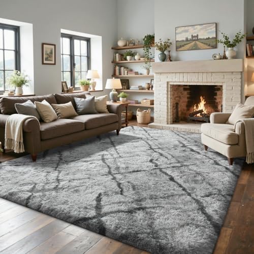 5x7 Area Rugs for Living Room, Grey Plush Fluffy Shaggy Bedroom Rugs Non-Slip, Ultra Soft Carpet for Nursery Kids PlayRoom Dorm Office Indoor by Lo%CC%80utiRootHome