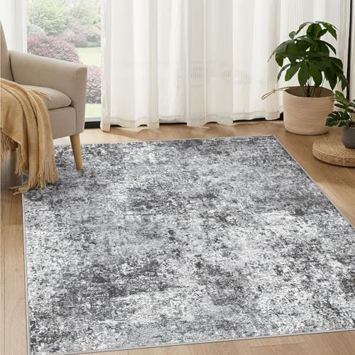 DMOYEST Square Area Rug Living Room Rugs - 6x6 Washable Large Soft Indoor Neutral Modern Abstract Low Pile Rug Carpet for Bedroom Dining Room Farmhouse Home Office - Grey by DMOYEST