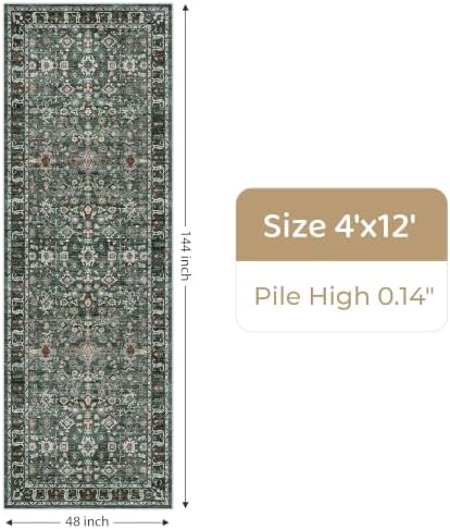 Washable Hallway Runner Rug 4x12: Green 12ft Runners for Hallways Non Slip - Image 2
