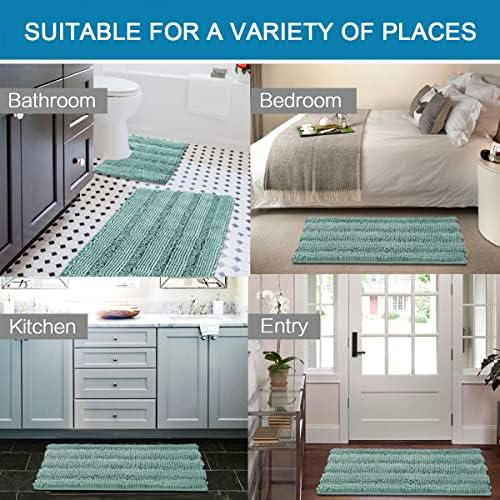 H.VERSAILTEX Bathroom Rugs Bath Rug Set 2 Piece Bathroom Contour Rug Toilet Mat Sets Non Slip Contour Bath Rug Ultra Thick Water Absorbent Striped Bath Mats(36" x 24" Plus 20" x 24" U, Eggshell Blue) - Image 6
