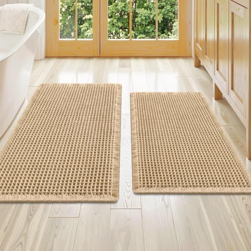 Smiry Waffle Bathroom Rugs Sets 2 Piece (36x24+30x20, Brown) by Smiry