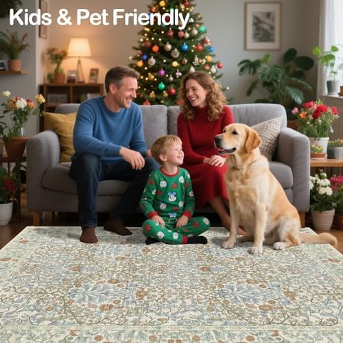 4x6 Area Rug for Bedroom Washable Carpet (Beige Blue) - Image 4