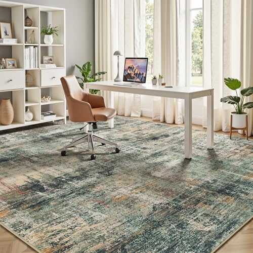 7x10 Area Rug for Living Room, Abstract Washable Large Rugs, Coffee/Green - Image 6