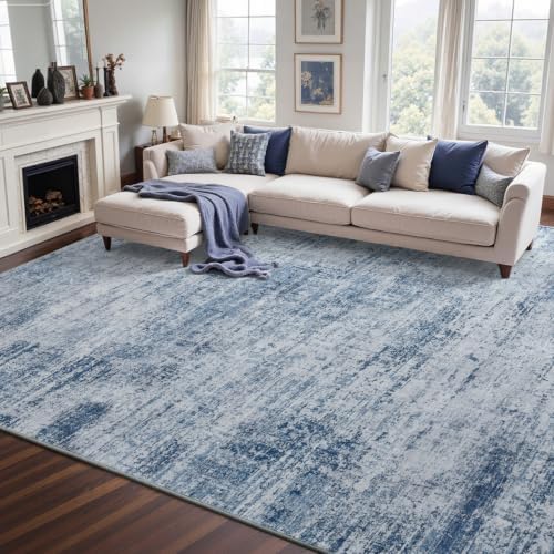 8x10 Ft Abstract Washable Area Rugs for Living Room Blue by Cuzwlovita