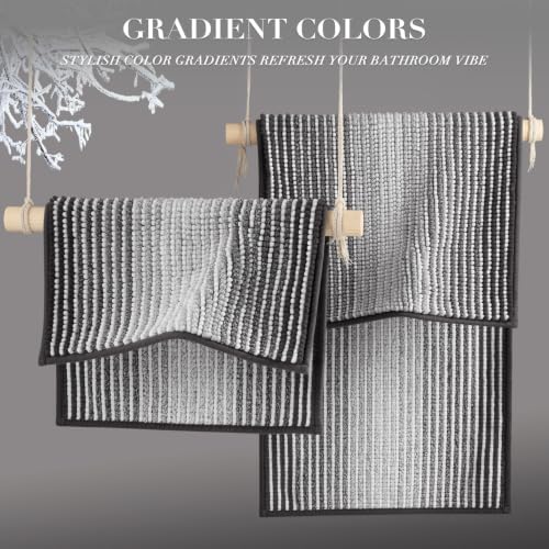 BSICPRO Large Chenille Bathroom Rugs, 24x36 Striped Bath Mats, Grey - Image 4