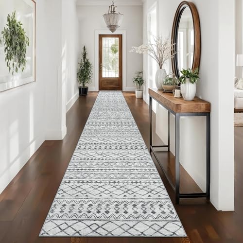 KUTA Long Hallway Runner Rug 2.6x16 Washable, Moroccan Vintage Beige Boho by KUTA