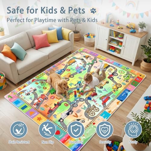 5'x7' ABC Rug for Kids Playroom, Classroom, Car Rug Play Mat for Children Girls Boys Bedroom, Educational Kids Carpet for Learning Alphabet, Numbers, Colors, Shapes - Image 3