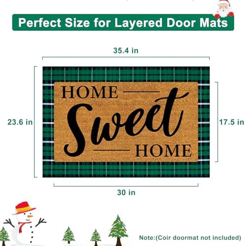 OJIA Christmas Front Door Mat Outdoor 24"x36" Green Plaid Rug Porch Decor - Image 2
