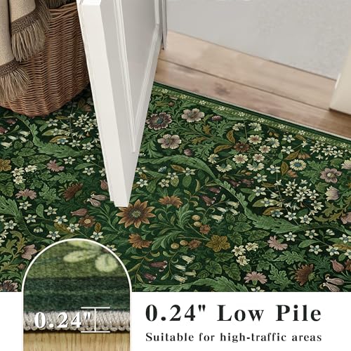 Round Rug 4ft Floral Circle Rug Green Botanical Indoor Area Rug - Image 6
