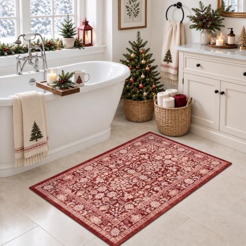 Washable 2x3 Christmas Office Area Rug Non-Slip Xmas Red Throw Carpet - Image 4