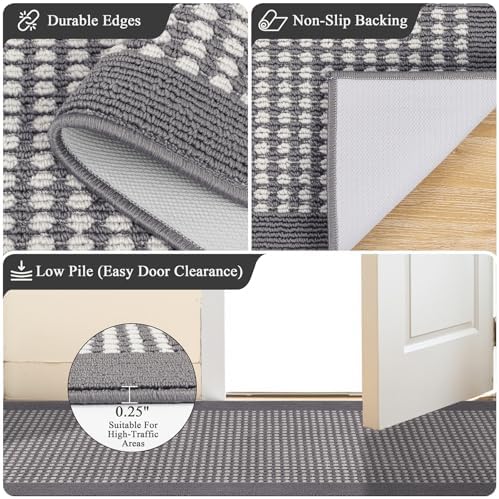 Ileading Grey Runner Rugs for Hallway 2'x8' Non Slip Farmhouse Long Kitchen Floor Mats with Rubber Backing Absorbable Throw Rugs Machine Washable Indoor Decor Carpet for Corridor Petmat Entryway - Image 4