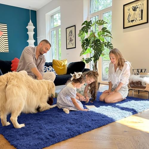 OLANLY 7x10 Machine Washable Large Area Rugs for Living Room, Bedroom, Soft Fluffy Shaggy Bedside Rug, Indoor Floor Carpet for Kids Girls and Boys, Dorms, Nursery, Home Decor Aesthetic, Navy Blue - Image 7