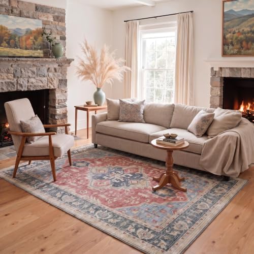 GENIMO 5X8 Outdoor Rug, Washable for Patio and Deck, Distressed Red - Image 6