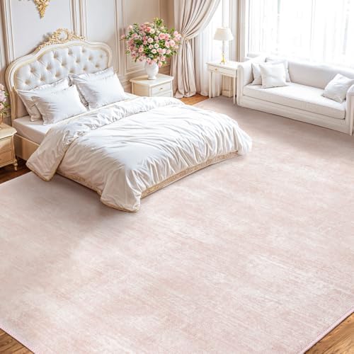 8x10 Washable Area Rug, Pink Solid Area Rugs for Living Room & Bedroom - Image 2
