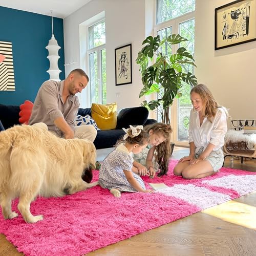 OLANLY 2x5 Machine Washable Runner Rugs for Hallway, Soft Fluffy Shaggy Bedside Rugs for Bedroom, Living Room, Indoor Floor Carpet for Kids Girls Boys, Nursery Rooms, Home Decor Aesthetic, Hot Pink - Image 6
