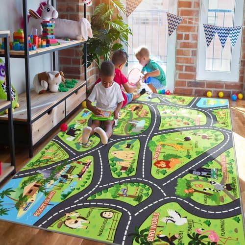 BENRON Zoo Kids Car Rug 6x9 for palyroom, Educational Animal Play Mat - Image 2