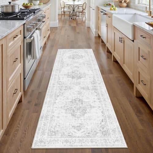 2x7 Washable Kitchen Runner Rug Non-Slip Medallion Gray Throw Carpet by HOME