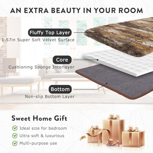 4x6 Abstract Brown Fluffy Rug for Bedroom Living Room Washable Non-Slip - Image 6