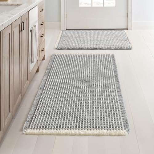 MIULEE Set of 2 Waffle Bathroom Rugs LightGrey&Cream 17"x24"+18"x30" by MIULEE
