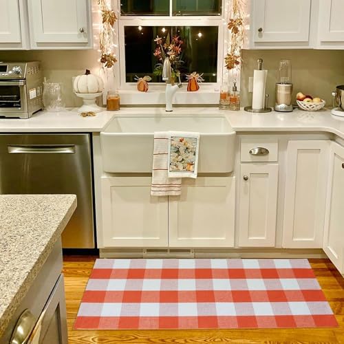 Buffalo Plaid Outdoor Rugs, 2'x4'3'' Orange and White Checkered Indoor/Outdoor Area Rug, Layering Rug for Hello/Welcome Door Mat, Washable Cotton Woven Farmhouse Mat for Fall Front Porch Décor - Image 6
