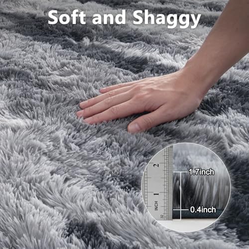 9x12 Extra Large Fluffy Area Rugs Non-Slip for Living Room Tie-Dyed Grey - Image 6