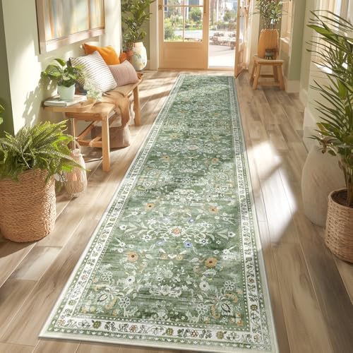 Yamaziot 2x10 Washable Hallway Runner Rug Non Slip Floral Carpet,Sage Green by Yamaziot