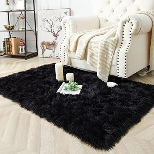 3x5 Black Faux Fur Area Rug Fluffy Soft Washable for Bedroom Entryway - Image 4