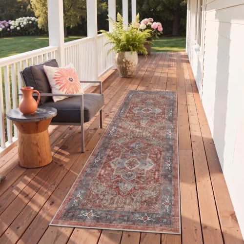 GENIMO 2.5x8 Outdoor Runner Rug, Washable for Patio, Terracotta Slate by GENIMO