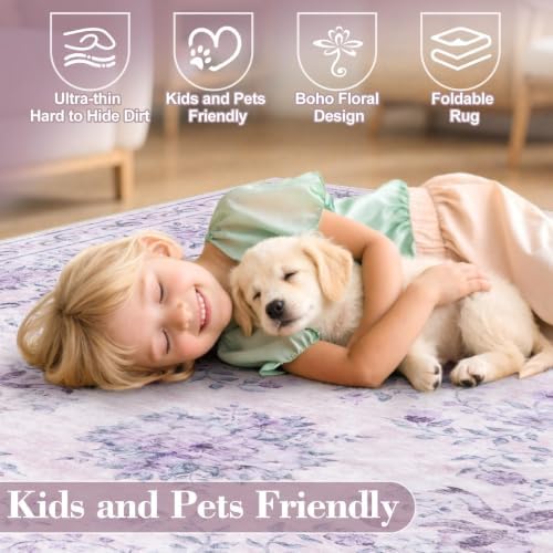 Wonnitar Purple Floral Bow 4x6 Area Rug, Washable Rug for Bedroom - Image 4