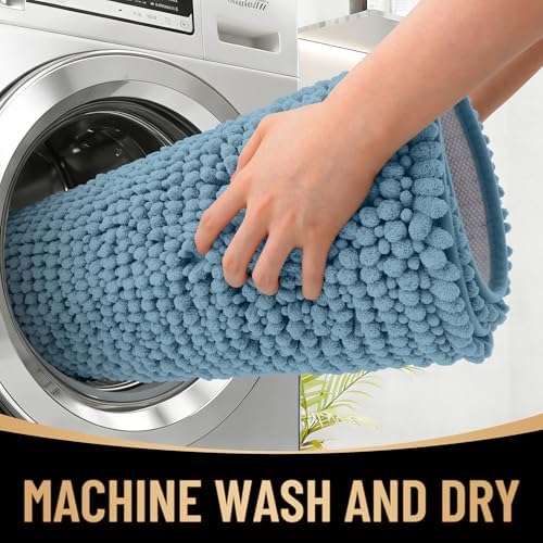 OLANLY Thick Chenille Large Bathroom Rugs Mats 44x32, Airy Blue - Image 4