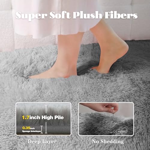 8x10 Area Rugs for Living Room: Fluffy Shag Soft Washable Rug Large Fuzzy Plush Indoor Carpet for Bedroom Nursery Playroom Kids Girls Boys Room (Grey, 8'x10') - Image 2