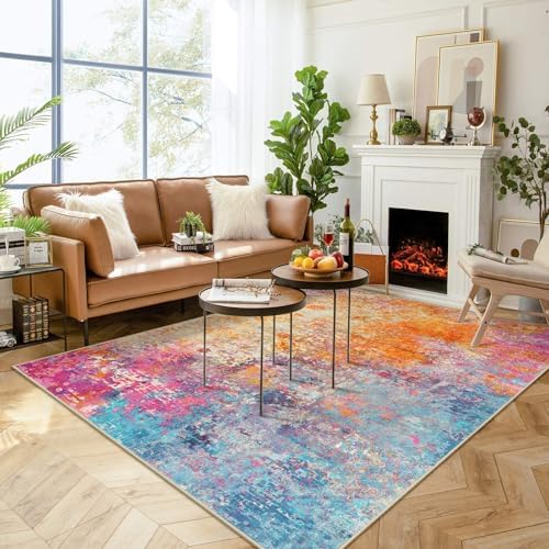 Lahome Modern Abstract Washable Living Room Rug, Colorful 8x10 Area Rugs for Bedroom Girls Kids Non Slip Low Pile, Large Soft Indoor Accent Carpet for Dining Room Table Home Decor by Lahome