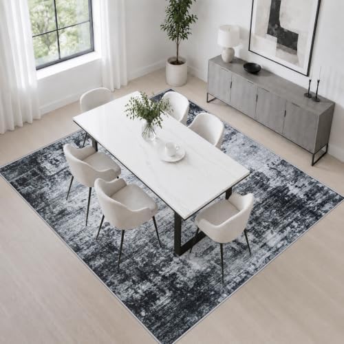 Area Rug Living Room: 5x5 Modern Washable Soft Carpet Dark Black - Image 4