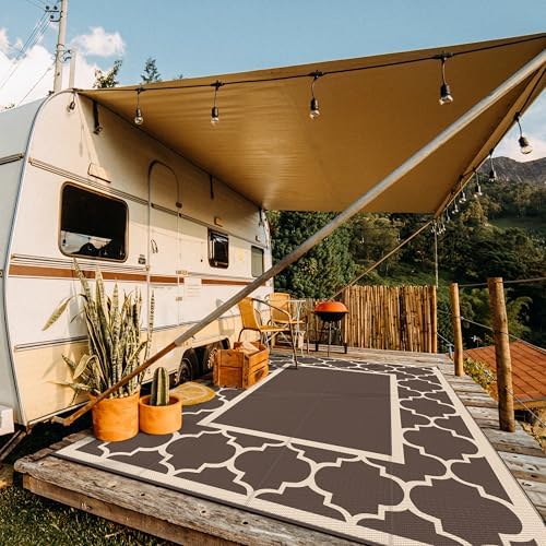 GENIMO Outdoor Rug, Waterproof Plastic Rugs 10'x14' for Camping Coffee Beige - Image 3
