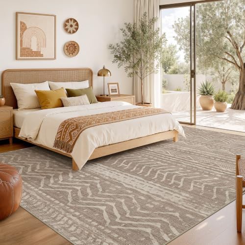 Nakagishi 12x15 Area Rug Living Room: Washable Boho Large Neutral Modern Soft Farmhouse Rugs Stain Resistant Indoor Floor Non-Slip Carpet for Bedroom Kids Playroom Office Dining Room- Dark Brown - Image 6