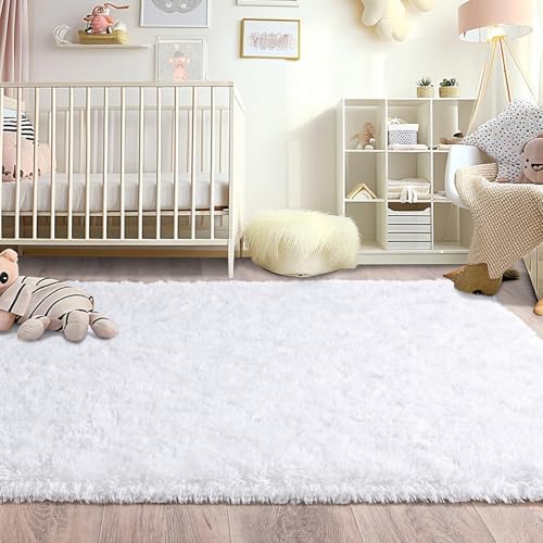 4x6 White Fluffy Rug for Bedroom Living Room Washable Non-Slip - Image 3