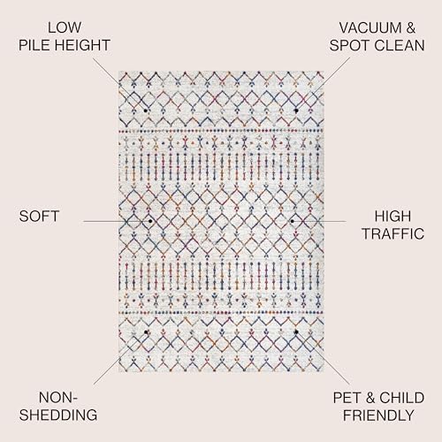 JONATHAN Y Boho Vintage Diamond Cream/Multi Indoor Area Rug 8X10 ft, Moroccan Hype for Living Room, Bedroom, Kitchen, Office, Easy-Cleaning, High Traffic, Pet-Friendly, Non-Shedding (MOH101H-8) - Image 2