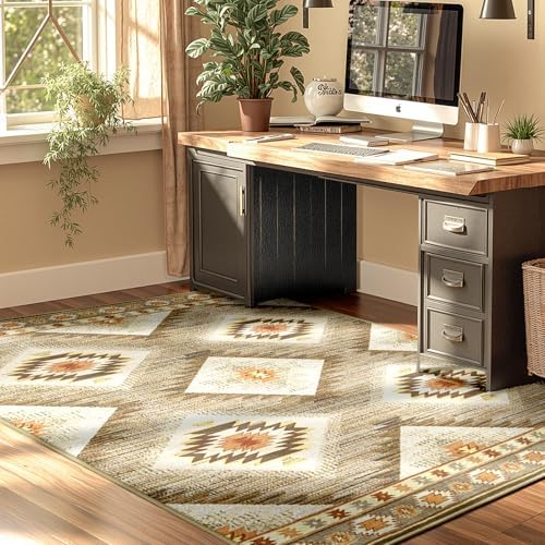BESTSWEETIE 8ft-Square Washable Area Rug for Living Room Cream/Camel - Image 7