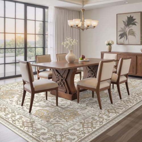 EIEIHOUSE Washable 7x9 Area Rugs for Living Room Cream/Apricot - Image 3