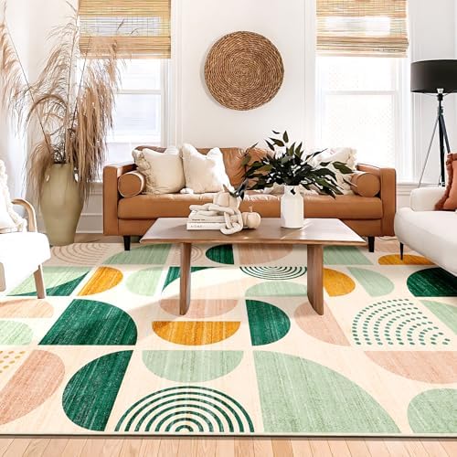 MUJOO Green Rug Boho Washable,6x9 Area Rugs Non Slip Modern Abstract Large - Image 3