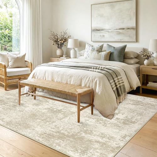 RELEANY Washable 5'x7' Abstract Area Rug for Living Room Cream Beige - Image 4