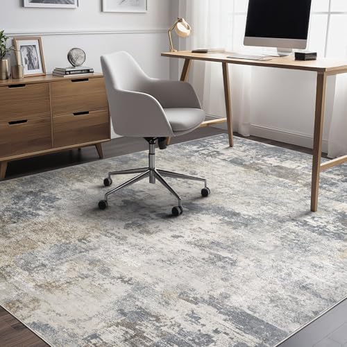 UERMEI 5x7 Area Rug Living Room Rugs - Washable Neutral Modern Abstract Soft Thin Large Rug Indoor Floor No Slip Rug Carpet for Bedroom Under Dining Table Home Office Decor - Blue Grey - Image 6
