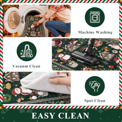 Christmas Kitchen Rug Set of 3: Non-Skid Washable Holiday Kitchen Floor Mat Soft Low Pile Throw Rugs and Runner for Entryway Bathroom Hallway Christmas Decor for Laundry (Christmas Green,2x3+2x4+2x5) - Image 5