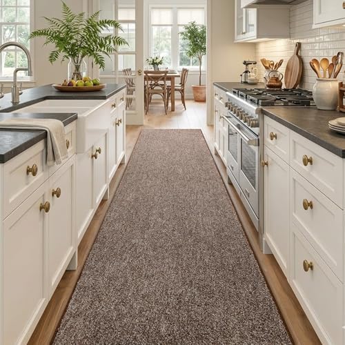 2x10 Coffee/White Runner Rug Washable Non-Slip for Kitchen Hallway Bathroom - Image 2