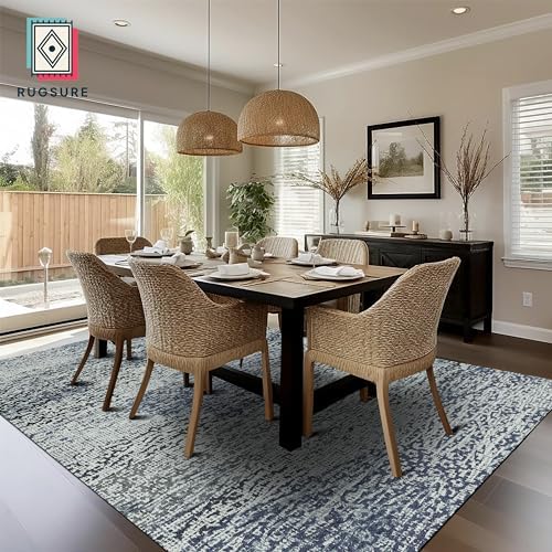RUGSURE Washable Area Rug - 1/6 Thick - Stain & Water Resistant Non-Slip - Resistant Rug for Living Room, Bedroom, Nursery, Pet & Child Friendly, Vintage Charm Area Rugs (Grey+LightTeal, 3' x 5 ') - Image 4