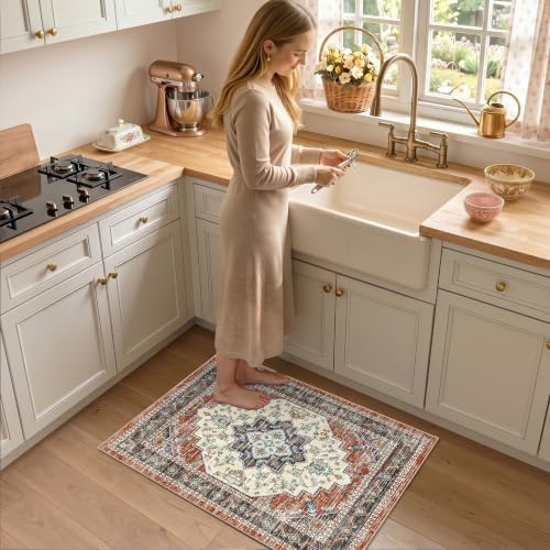 Area Rugs Small 2x3 Washable Non-Slip Boho Indoor Carpets, Taupe Red - Image 3