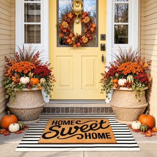 KIMODE Front Door Mat Outdoor Black White Fall Porch Rug Doormats - Image 3