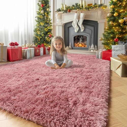 Amdrebio Blush Pink Large Fluffy Area Rug 6x9 for Living Room Girls Bedroom by Amdrebio