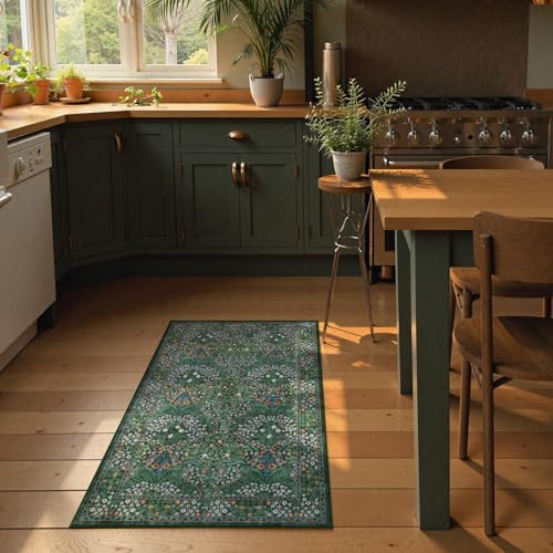 Lahome Floral Entryway Rug, 2x3 Kitchen Rugs Non Slip Washable Boho Green - Image 2
