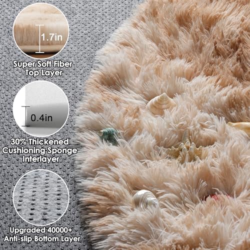 ONASAR Round Rugs 6ft for Living Room Bedroom, Tie-Dye Beige Fluffy Circle Area Rug for Kids Girls Boys Teen, Soft Plush Shaggy Carpet for Nursery Dorm Classroom Playroom Home Decor Aesthetic - Image 2